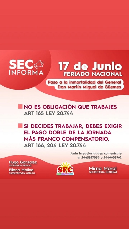 feriado 17 de junio SEC