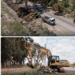 Limpian drenes y desagües en San Martín y 25 de Mayo para ordenar el paso del agua